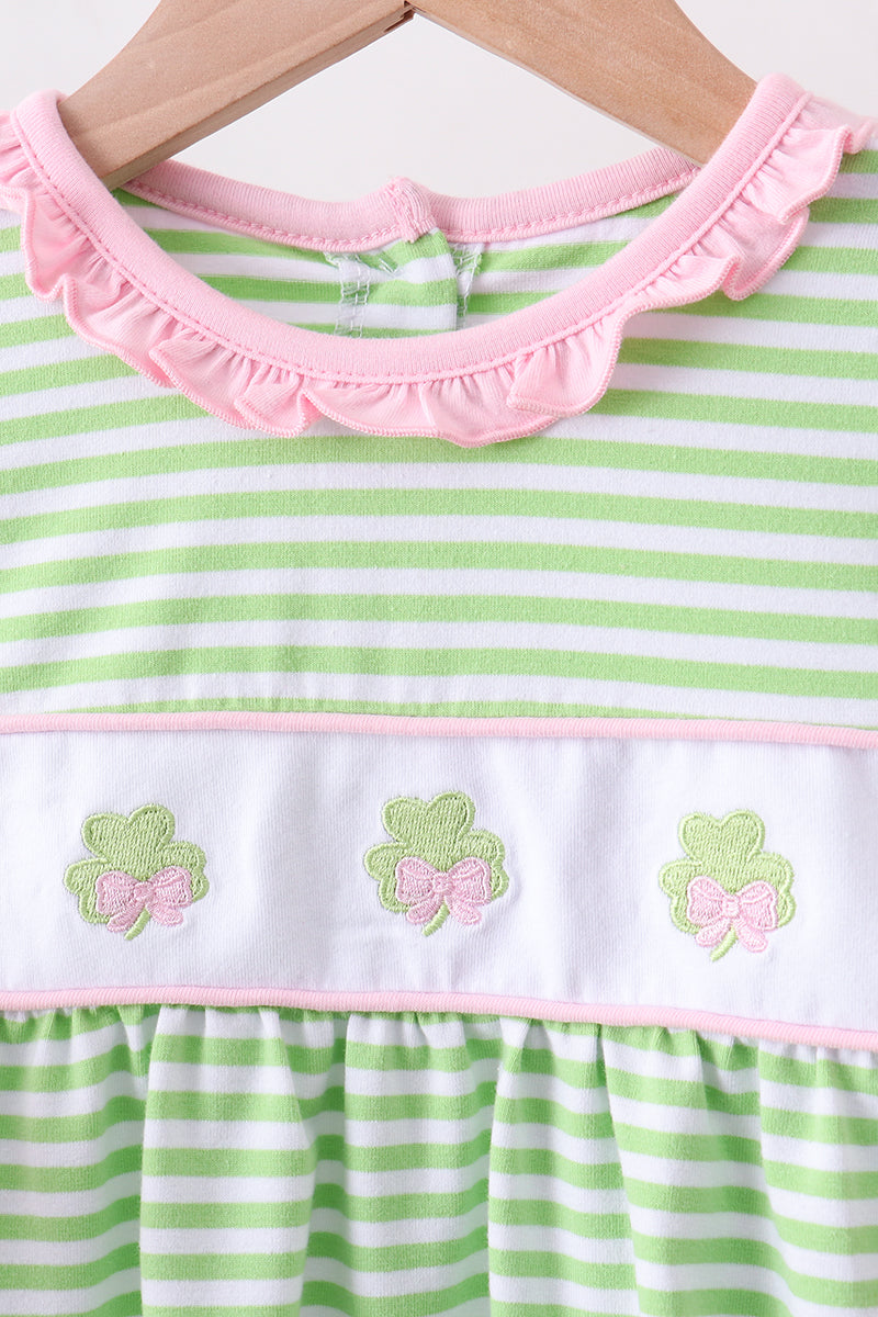 Green Clover Stripe Bow Bloomer Set