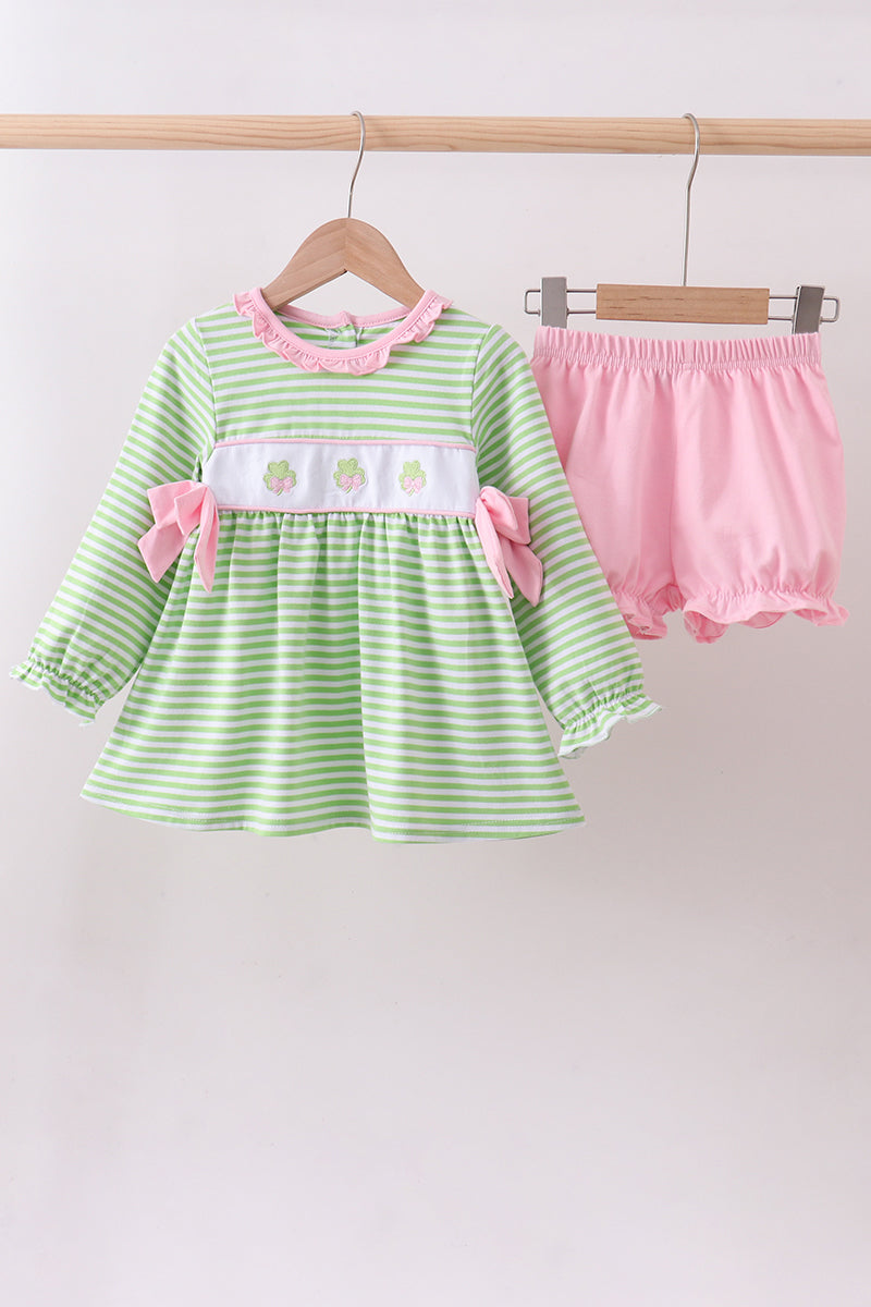 Green Clover Stripe Bow Bloomer Set
