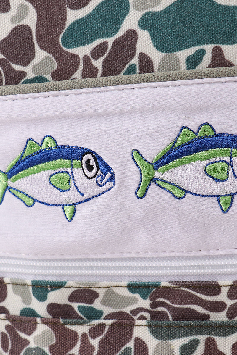 Camo Fish Embroidered Canvas Backpack