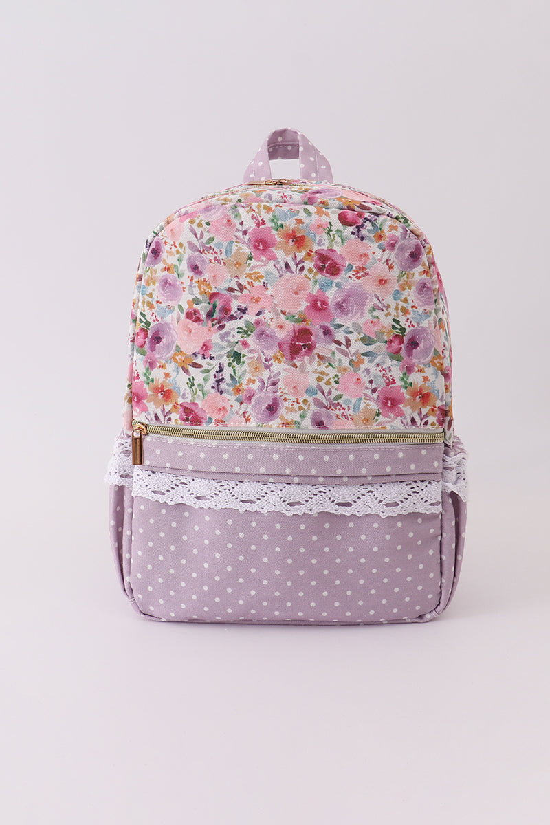 Purple Floral Canvas Backpack