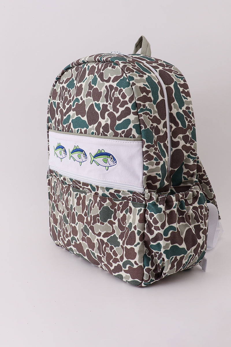 Camo Fish Embroidered Canvas Backpack