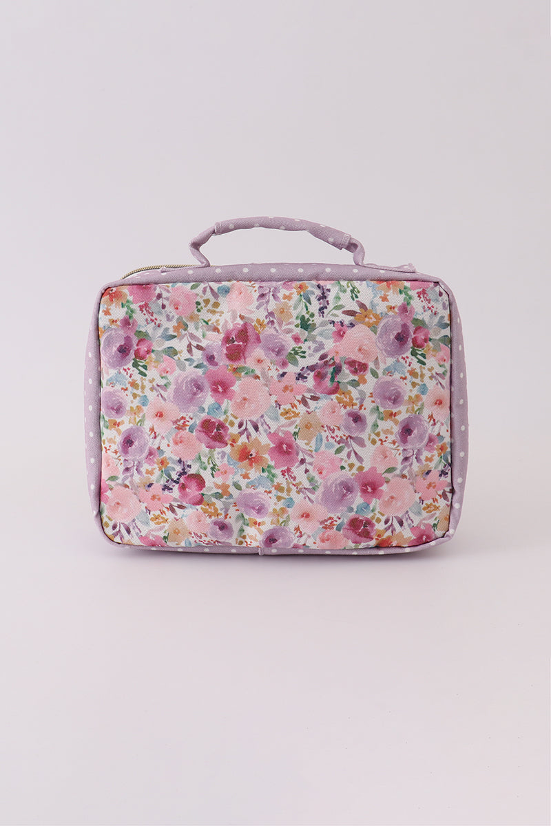 Purple Floral Canvas Lunch Bag
