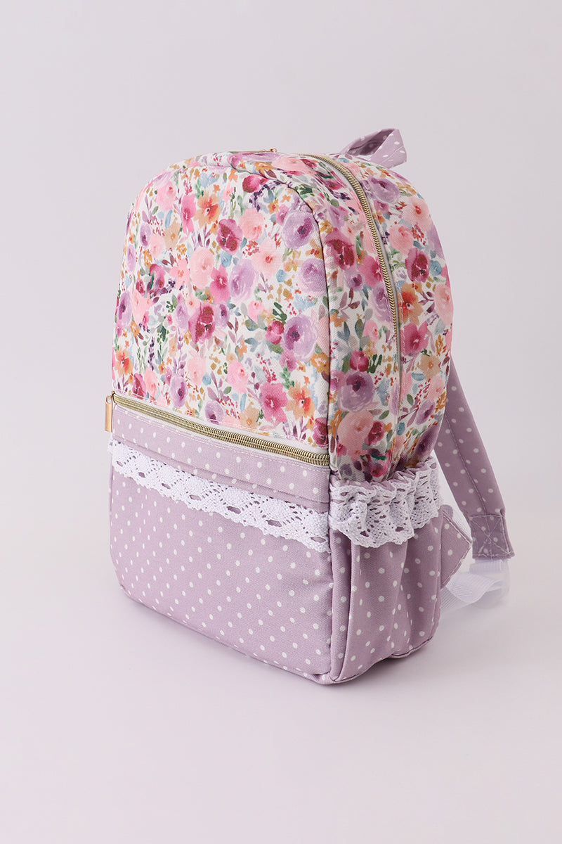 Purple Floral Canvas Backpack
